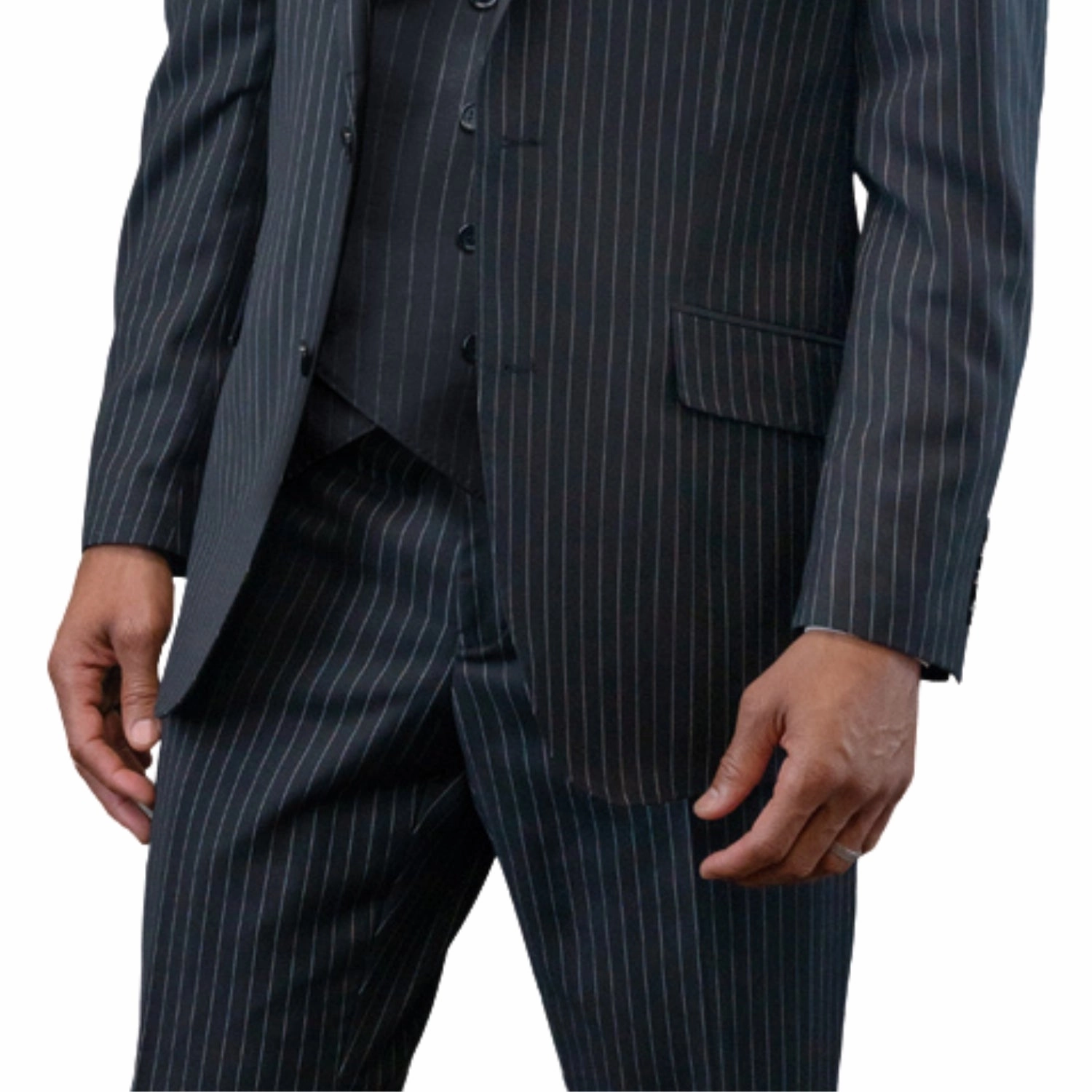 Sovereign Stripe Black Pinstripe 3-Piece Suit with Double-Breasted Vest - Modern Fit