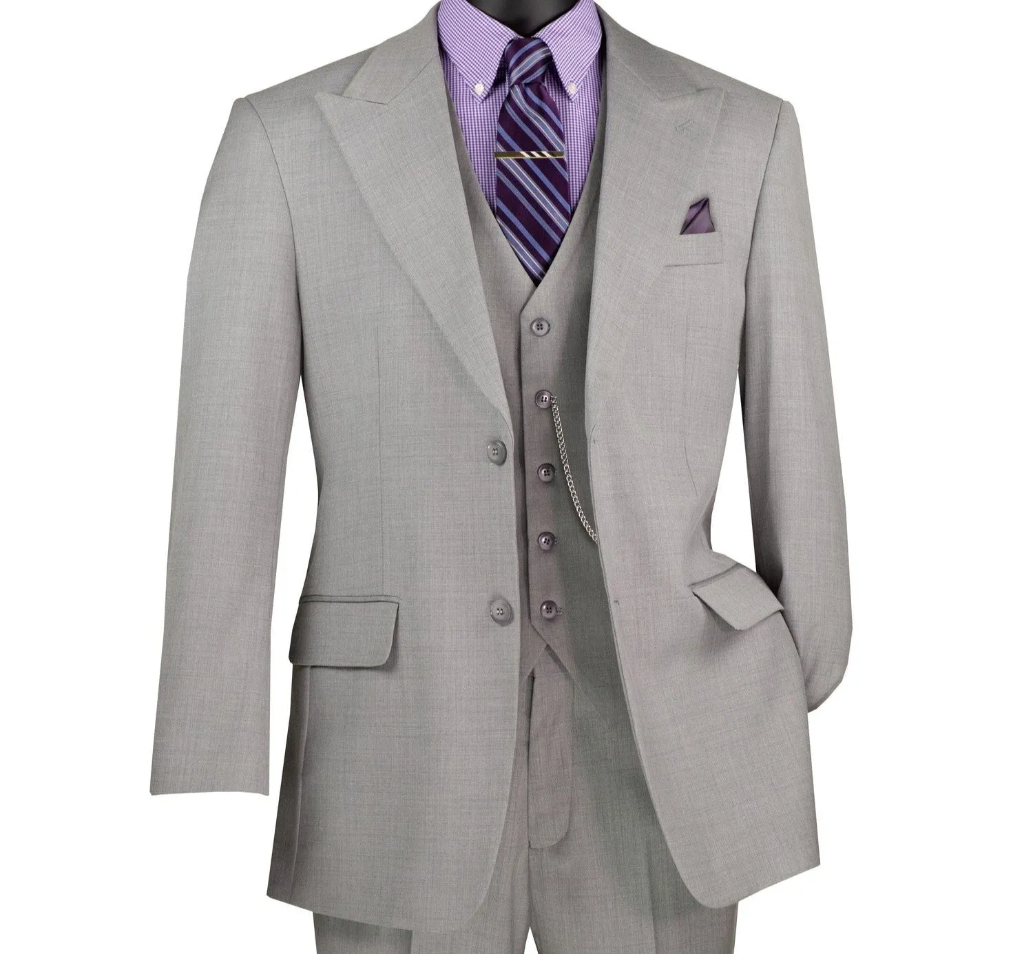 Stello Collection: Light Gray Single-Breasted Regular Fit 3-Piece Suit