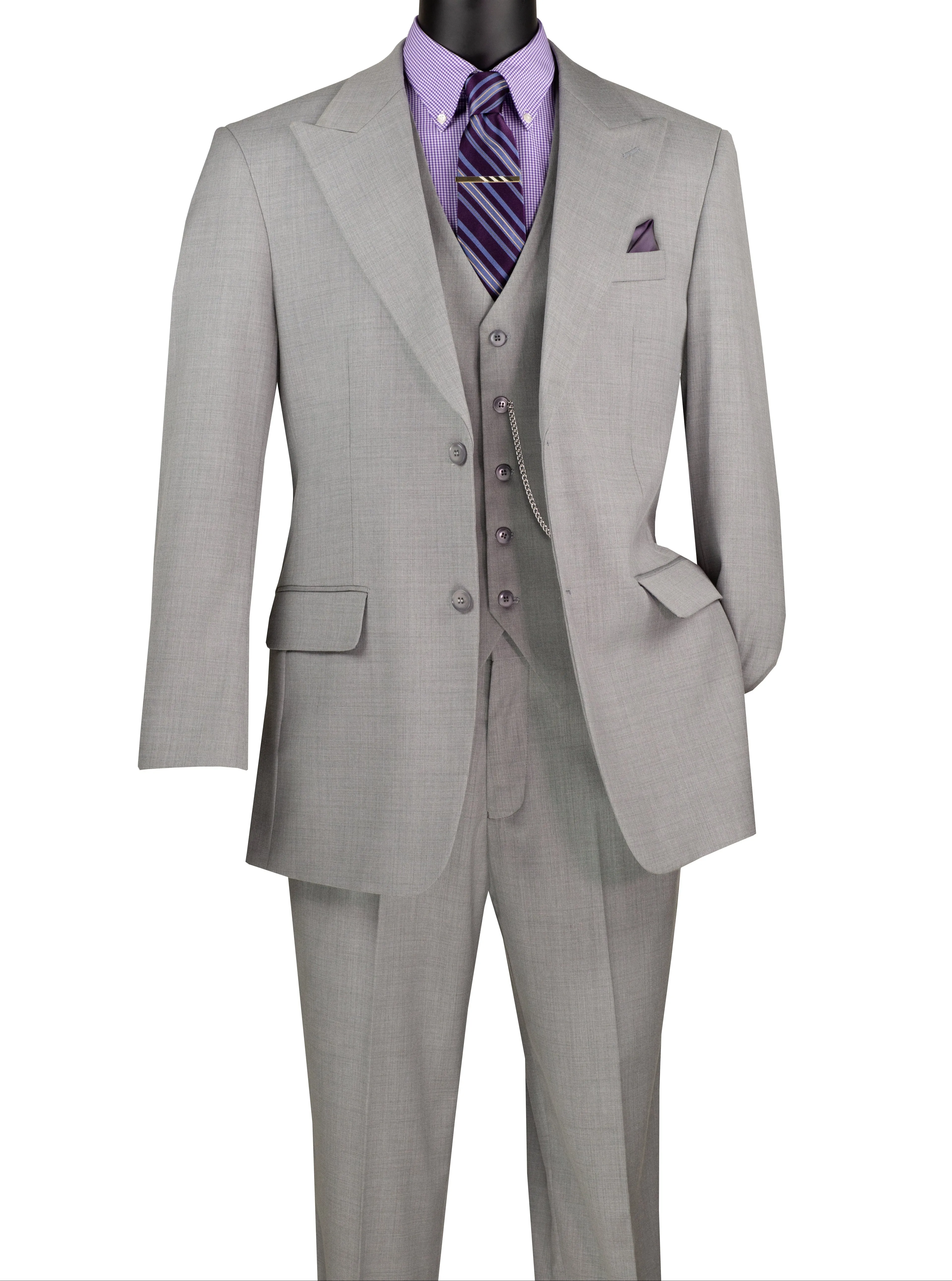 Stello Collection: Light Gray Single-Breasted Regular Fit 3-Piece Suit