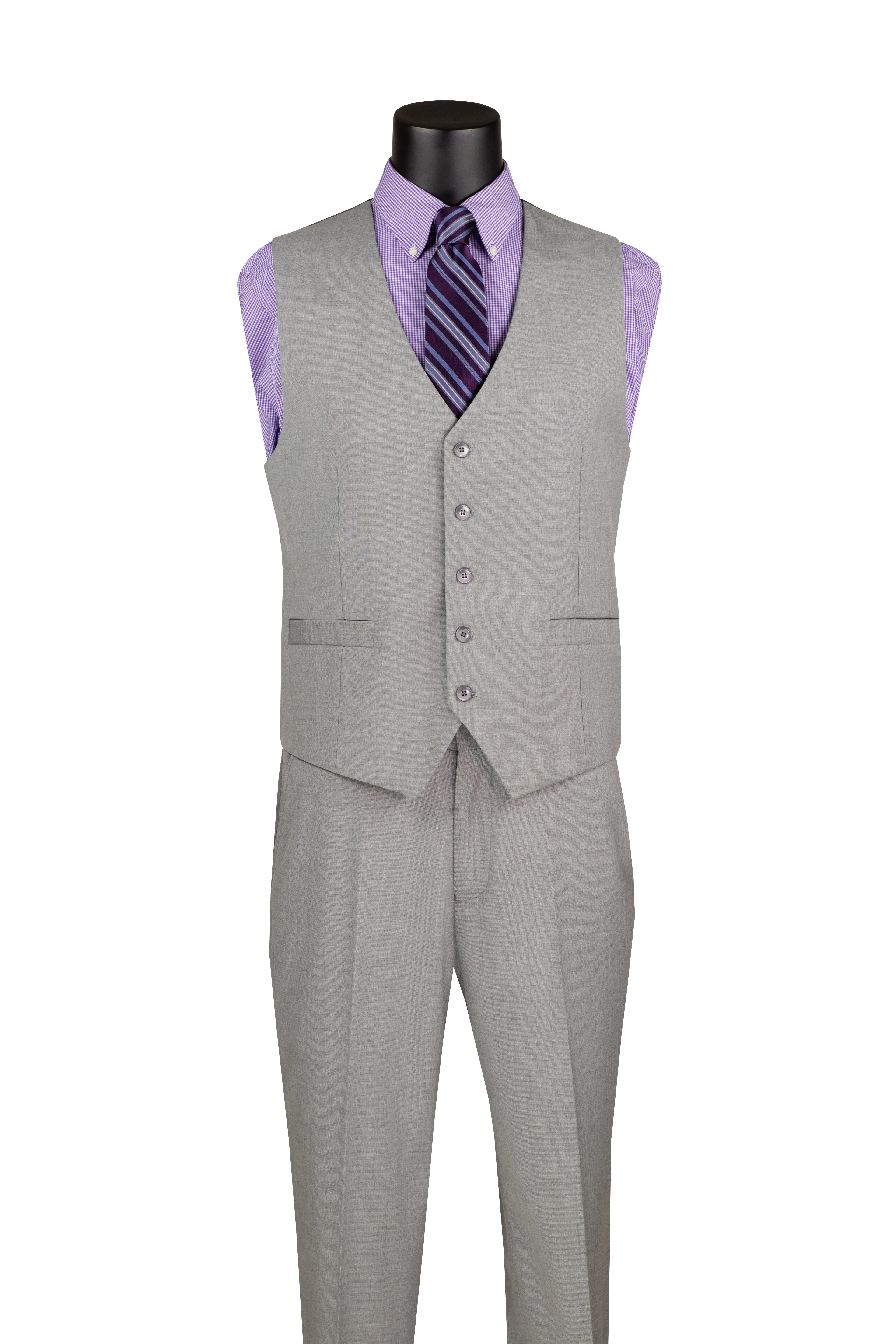 Stello Collection: Light Gray Single-Breasted Regular Fit 3-Piece Suit