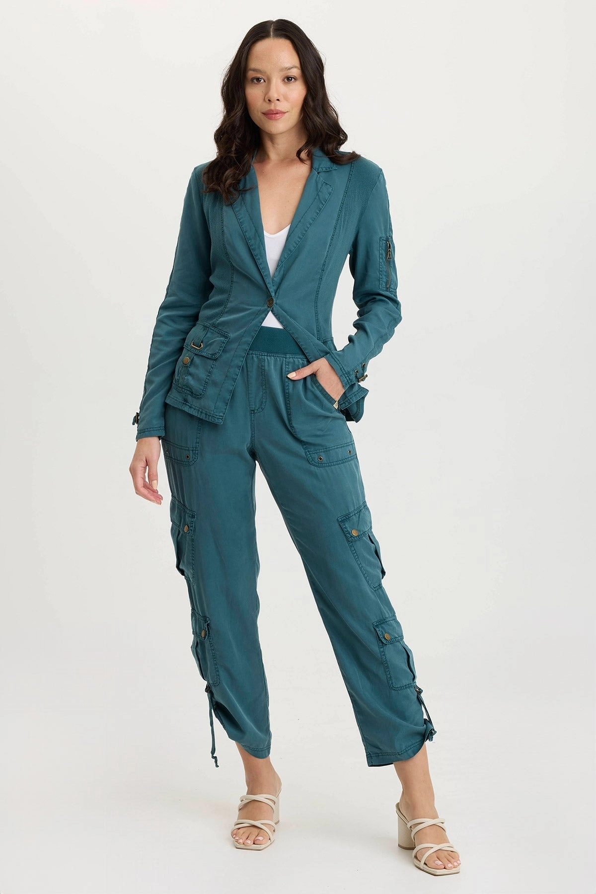 Stratford Twill/Jersey 3/4-Sleeve Blazer Jacket