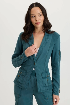 Stratford Twill/Jersey 3/4-Sleeve Blazer Jacket