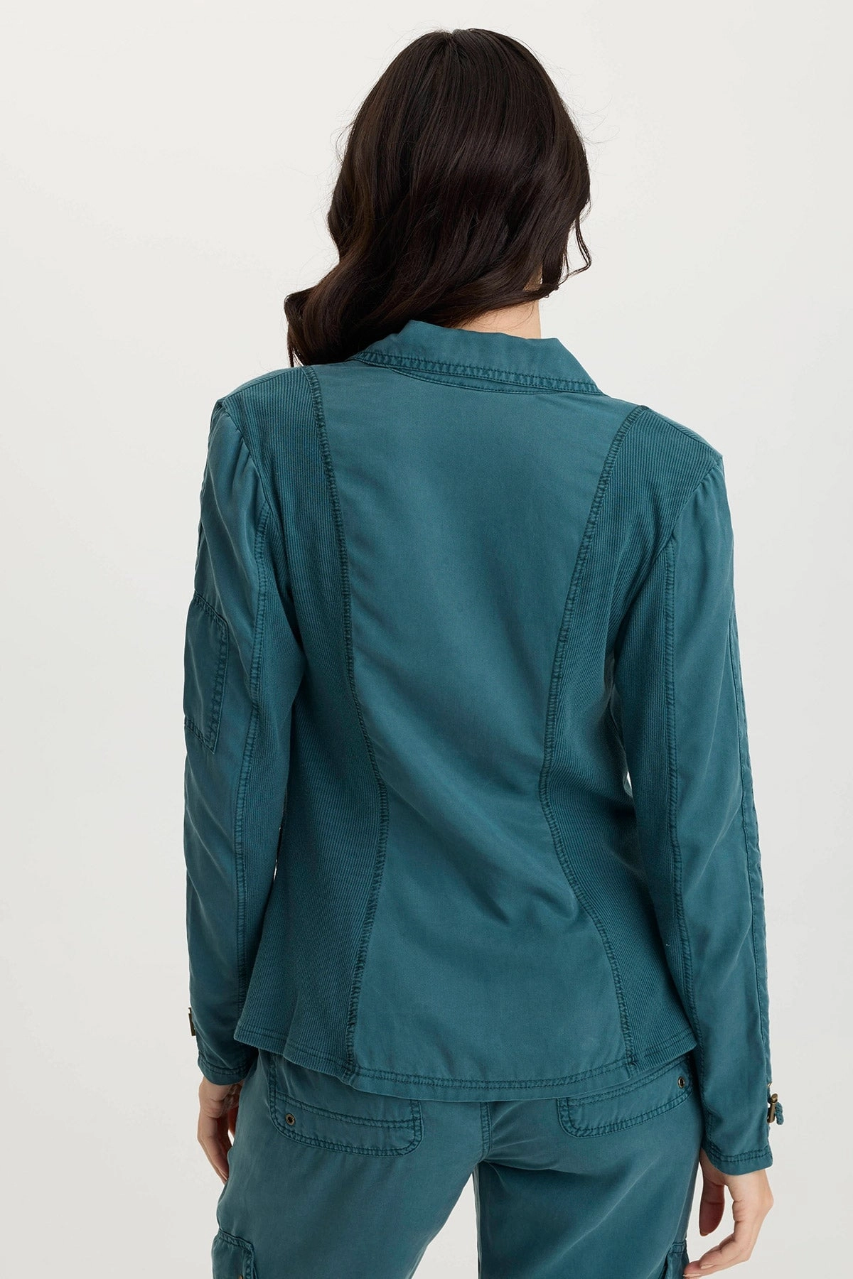 Stratford Twill/Jersey 3/4-Sleeve Blazer Jacket