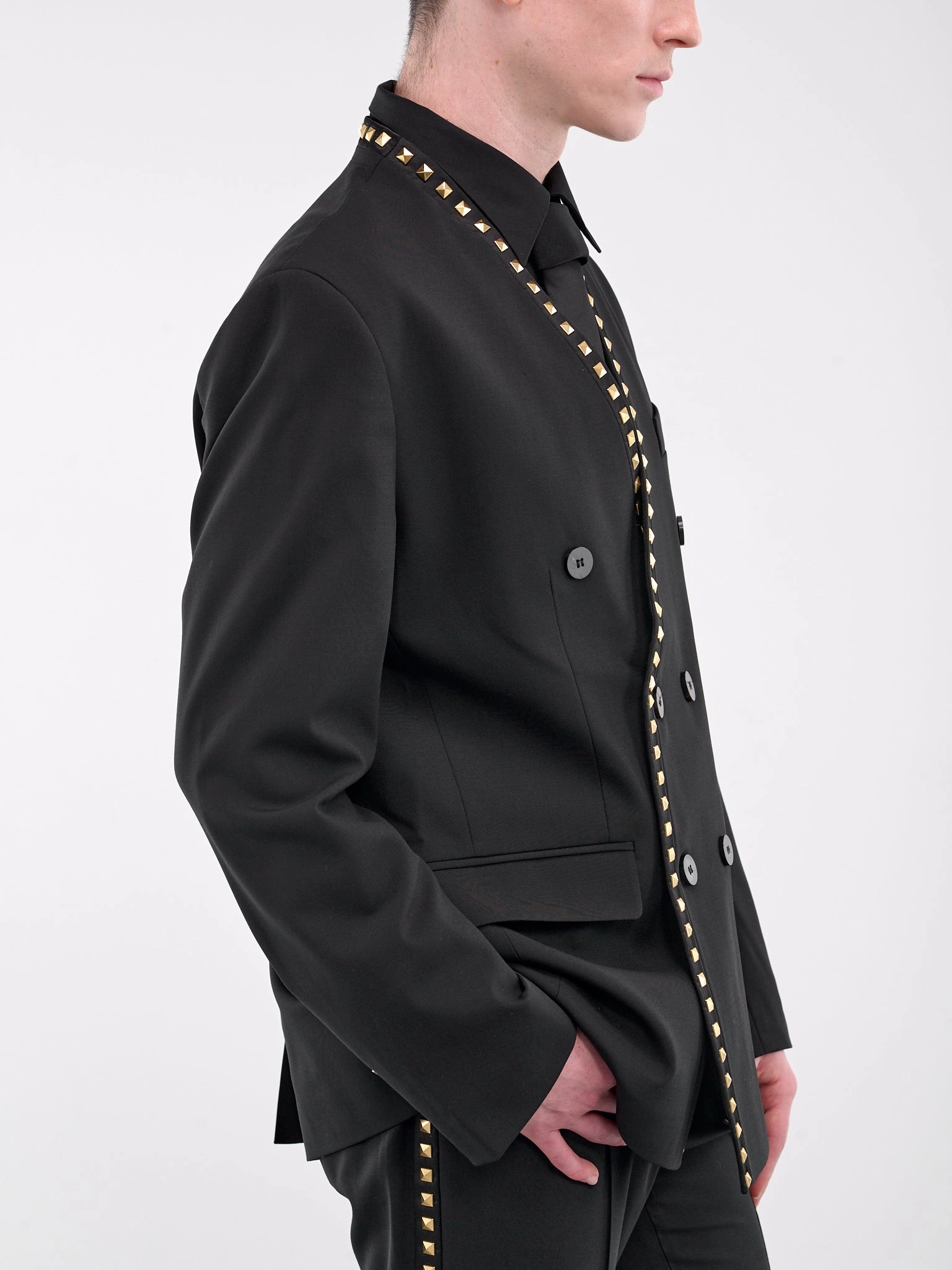 Studded Lapelless Blazer (BL38G-AM27-BLACK-GOLD)