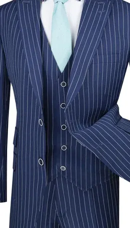 Suitania Collection: Blue 3 Piece Pinstripe Single Breasted Regular Fit Suit