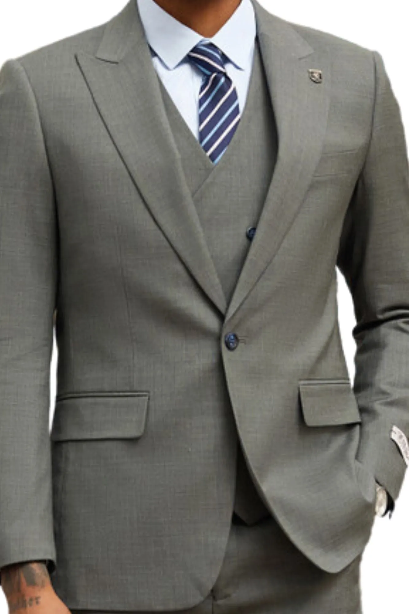 Sunseeker Collection: Men's Pinstripe 3 Piece Hybrid Fit Suit In Light Grey