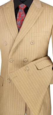 Symphony Collection: Camel 2 Piece Pinstripe Double Breasted Regular Fit Suit