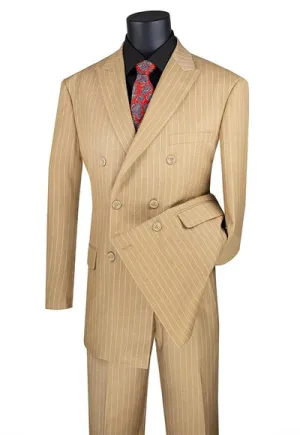 Symphony Collection: Camel 2 Piece Pinstripe Double Breasted Regular Fit Suit