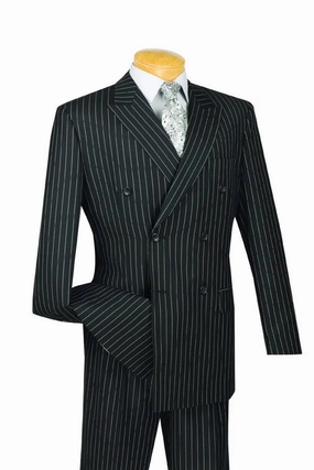 Symphony Collection: Black 2 Piece Pinstripe Double Breasted Regular Fit Suit