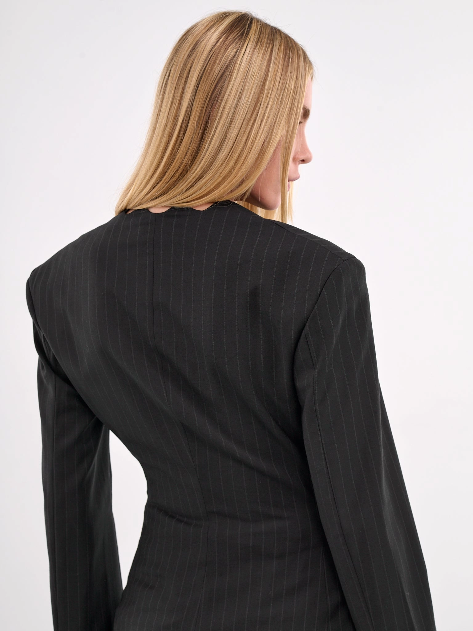 Tailored Pinstripe Blazer (N0154-BLACK)