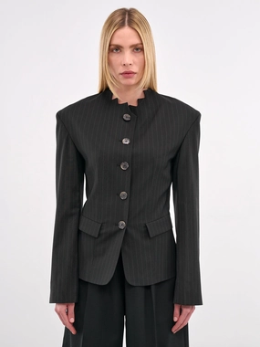 Tailored Pinstripe Blazer (N0154-BLACK)