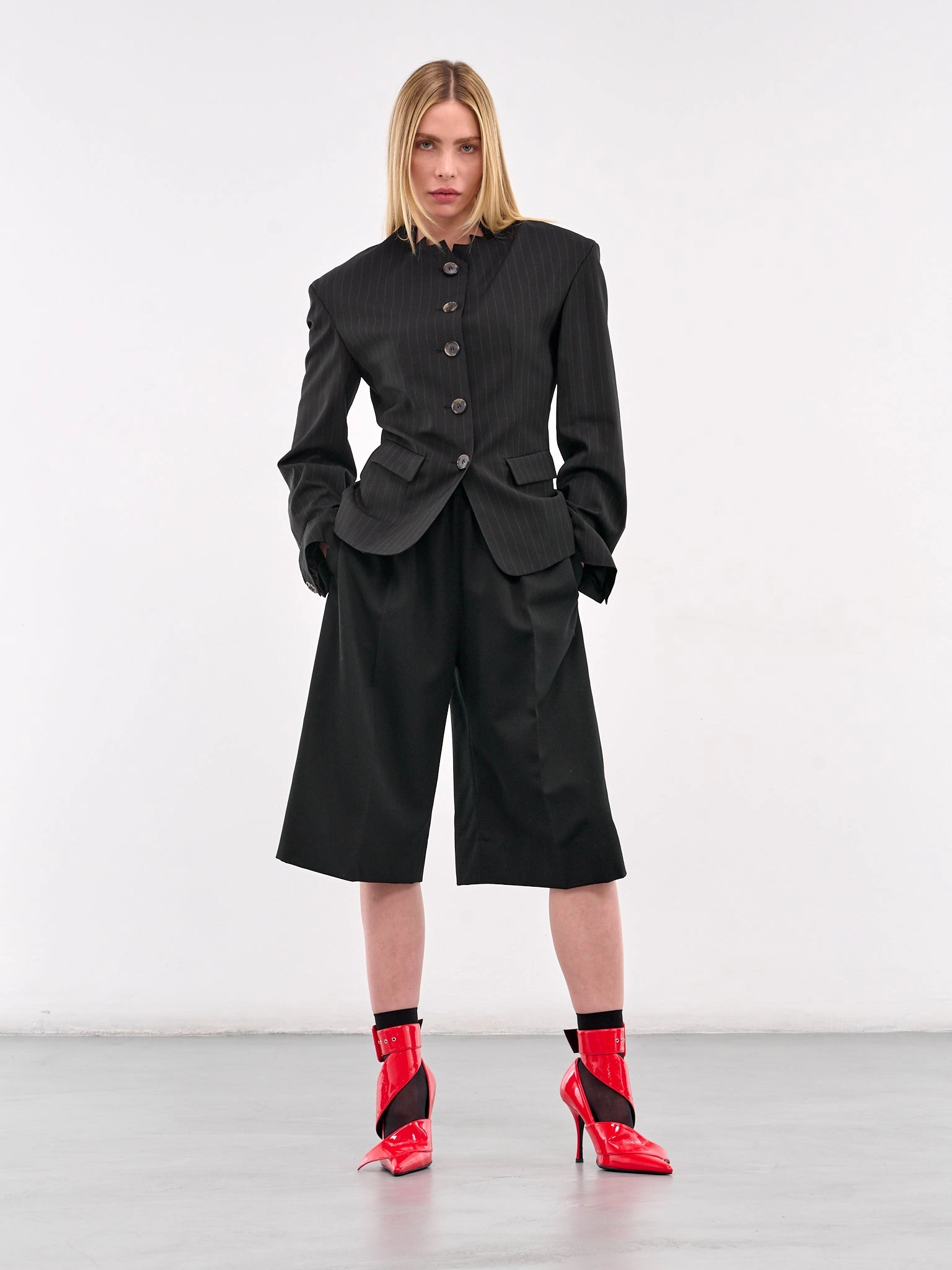 Tailored Pinstripe Blazer (N0154-BLACK)