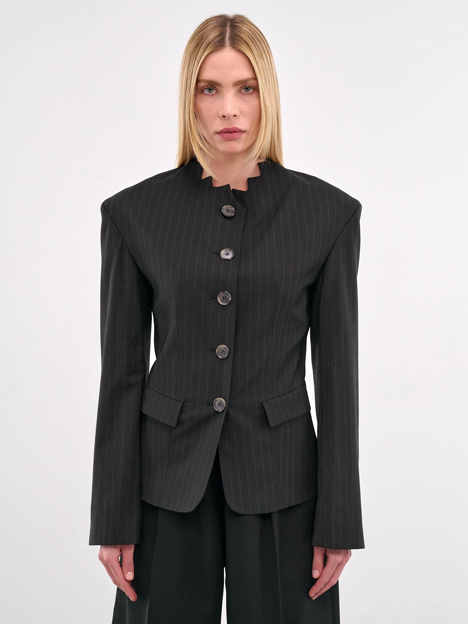 Tailored Pinstripe Blazer (N0154-BLACK)