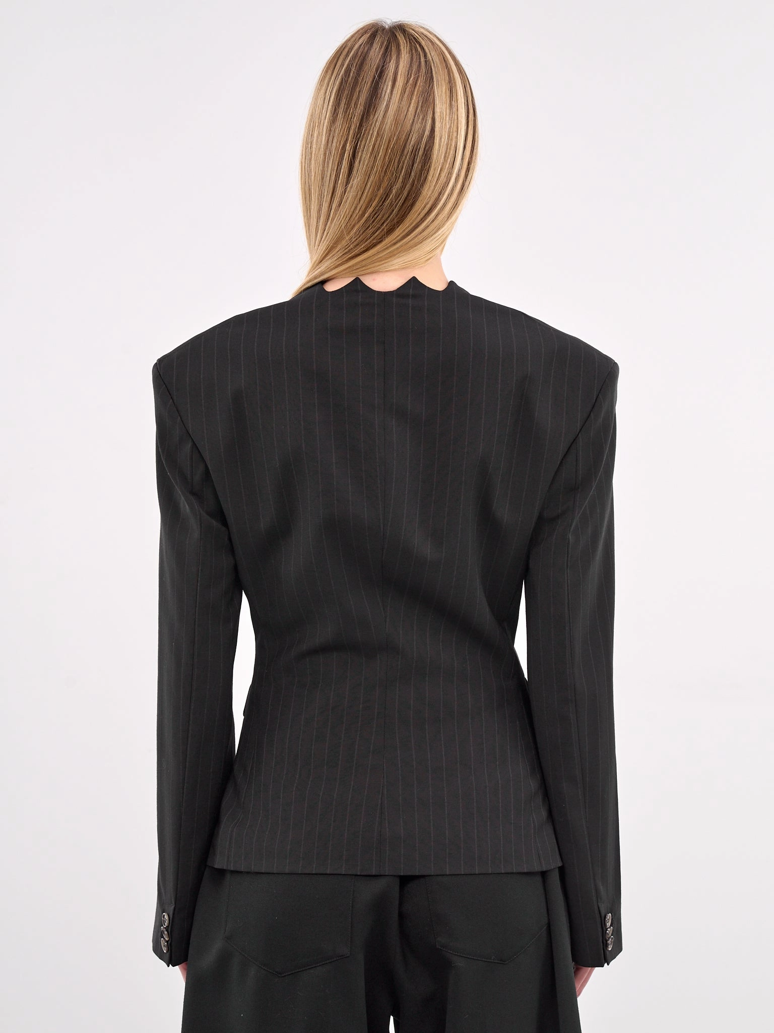 Tailored Pinstripe Blazer (N0154-BLACK)