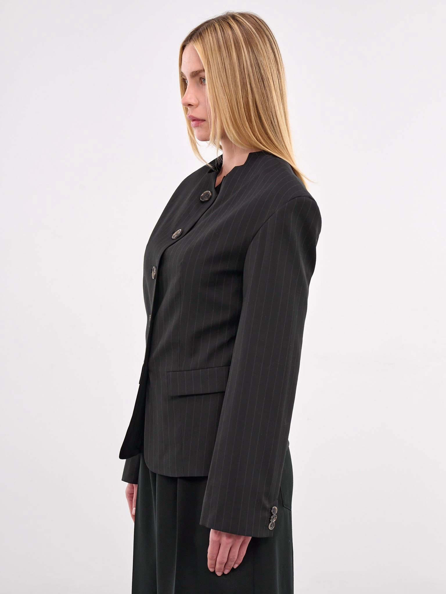 Tailored Pinstripe Blazer (N0154-BLACK)