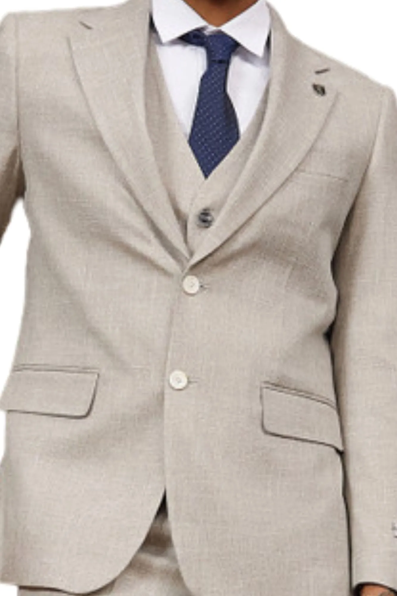 Tailorino Collection: Men's Solid Textured 3 Piece Hybrid Fit Suit In Ivory