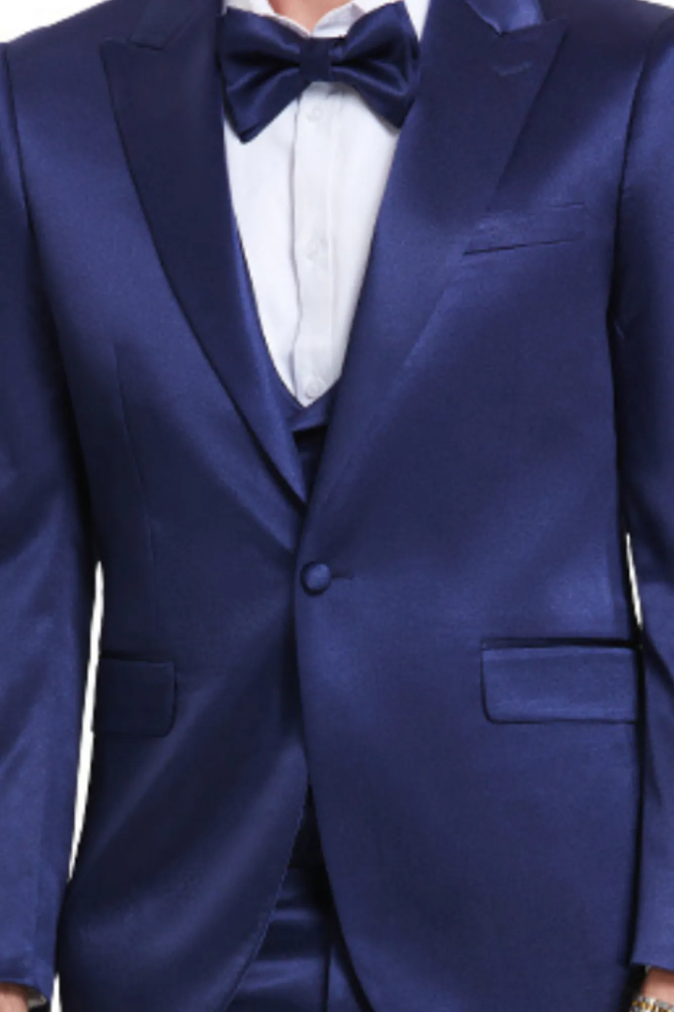 Tales Collection: Men's Sharkskin 3-Pc Suit with Peak Lapel In Blue- Slim Fit