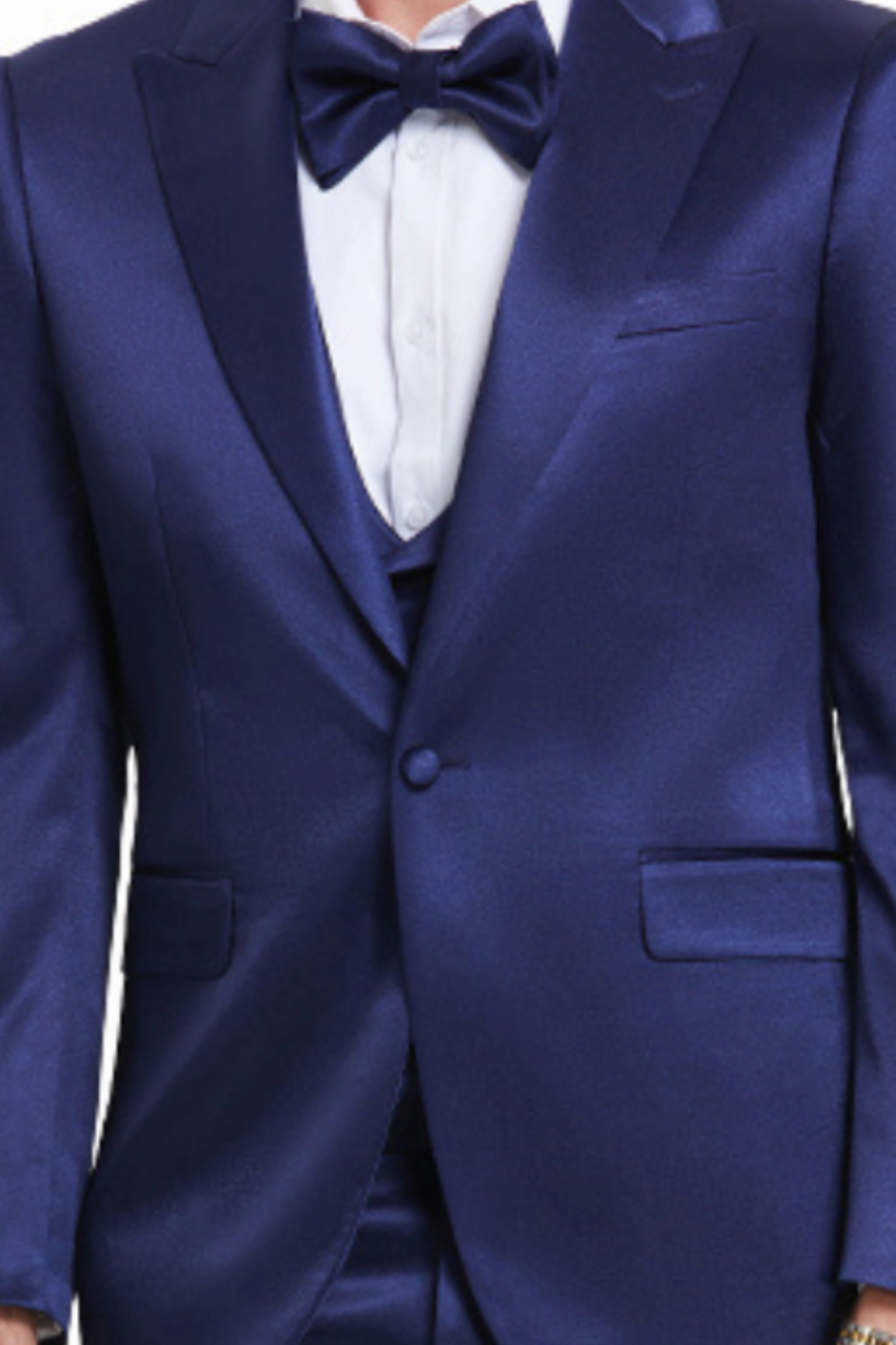 Tales Collection: Men's Sharkskin 3-Pc Suit with Peak Lapel In Blue- Slim Fit