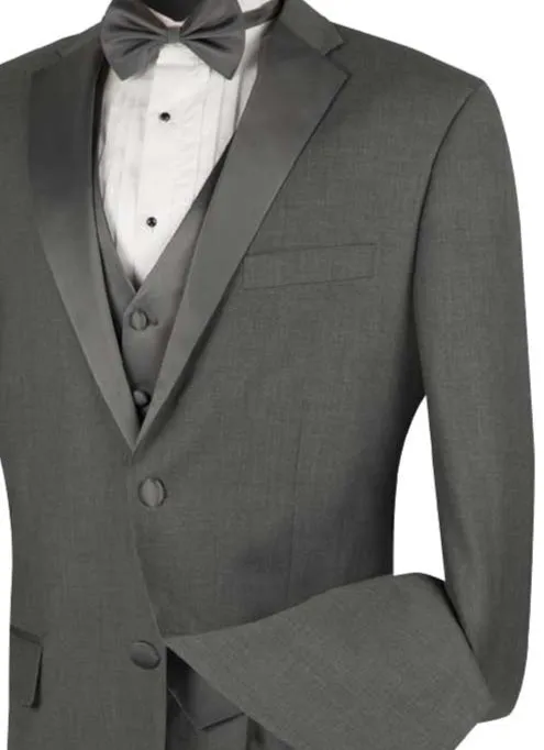 Tempel Collection: Gray 4-Piece Regular Fit Tuxedo with Vest and Bow Tie