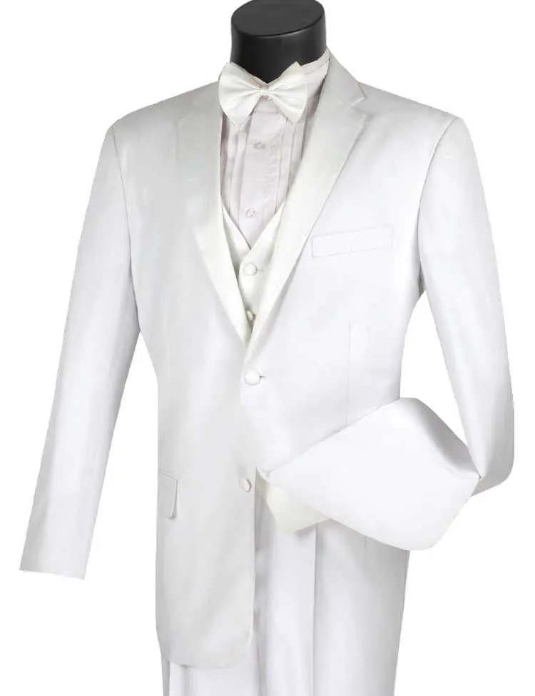 Tempel Collection: White 4-Piece Regular Fit Tuxedo with Vest and Bow Tie