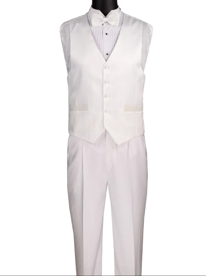Tempel Collection: White 4-Piece Regular Fit Tuxedo with Vest and Bow Tie