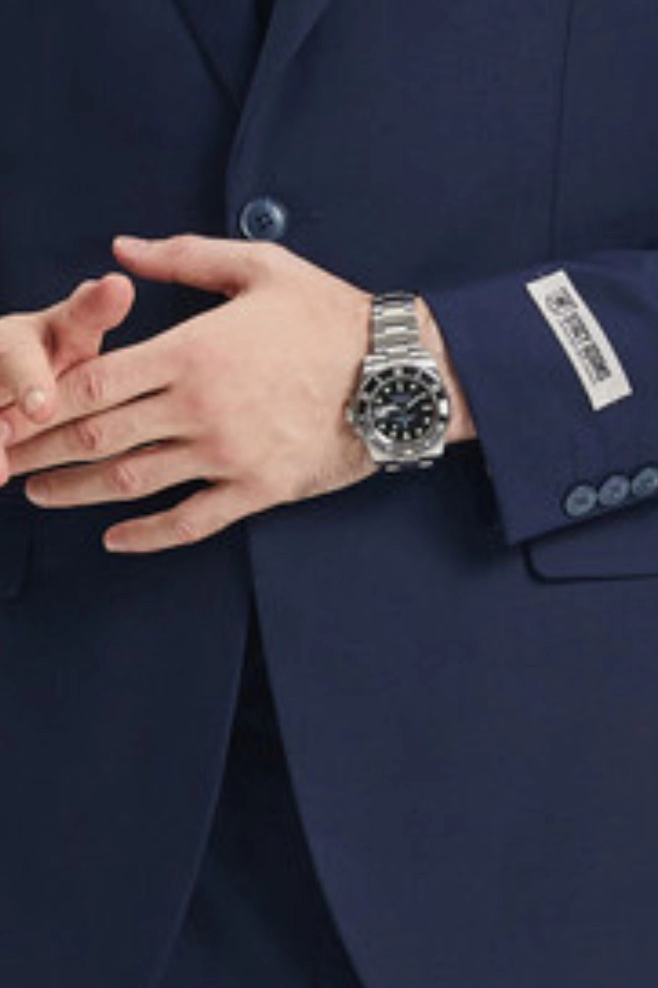 TempTrends Collection: 3 Piece Solid Slim Fit Suit For Men In Navy