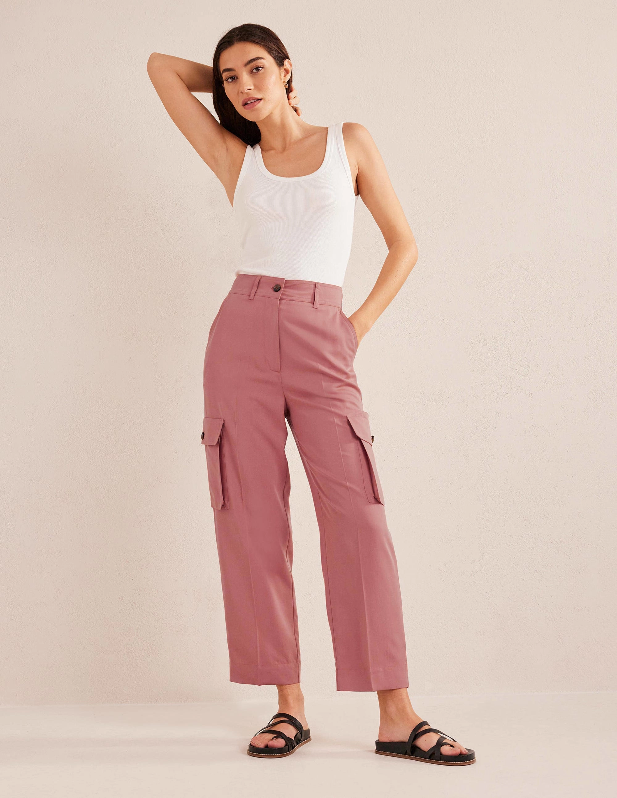 Tencel Cargo Pants-Dusty Rose