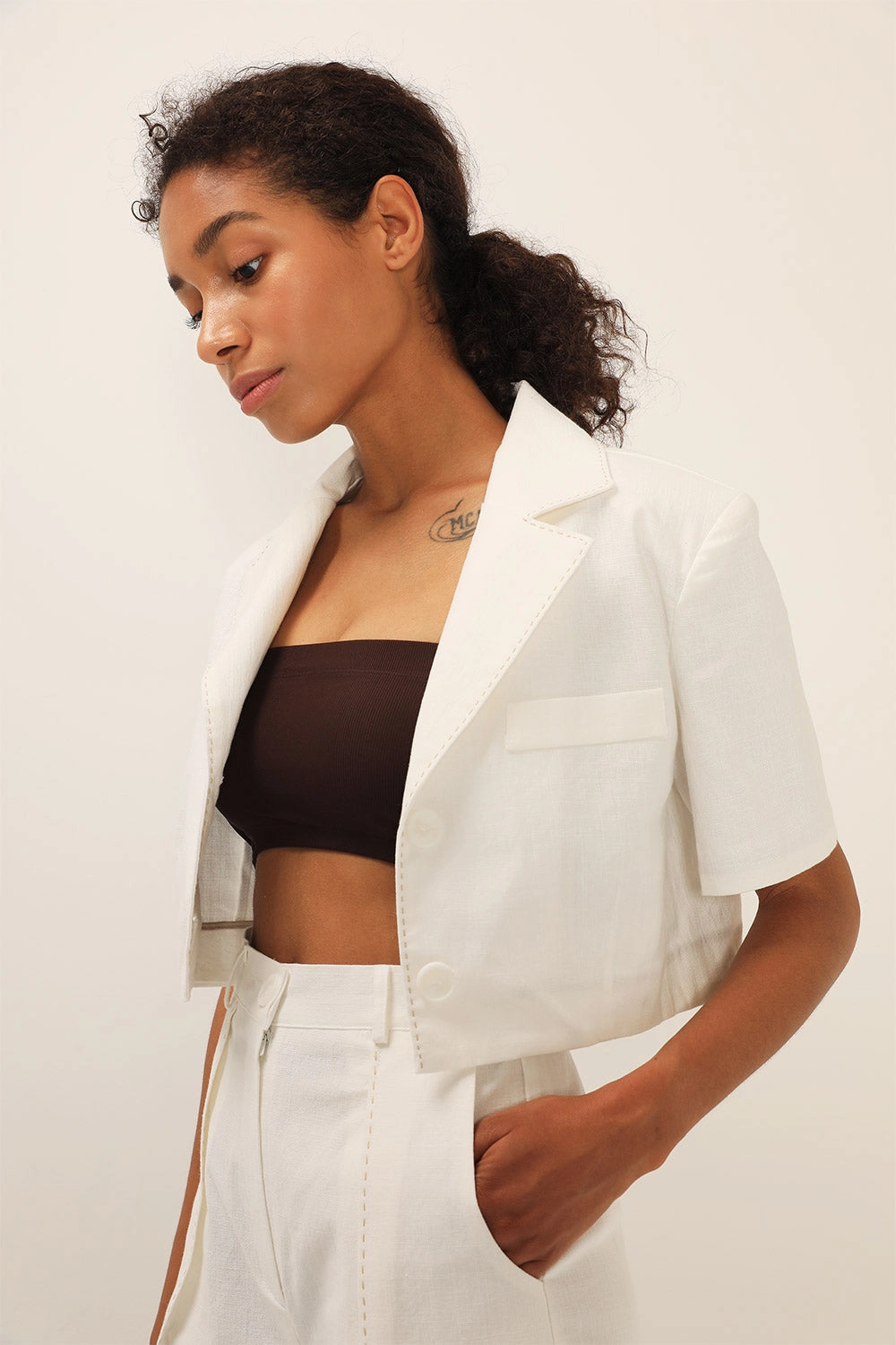 Tinsley Contrast Stitch Crop Jacket
