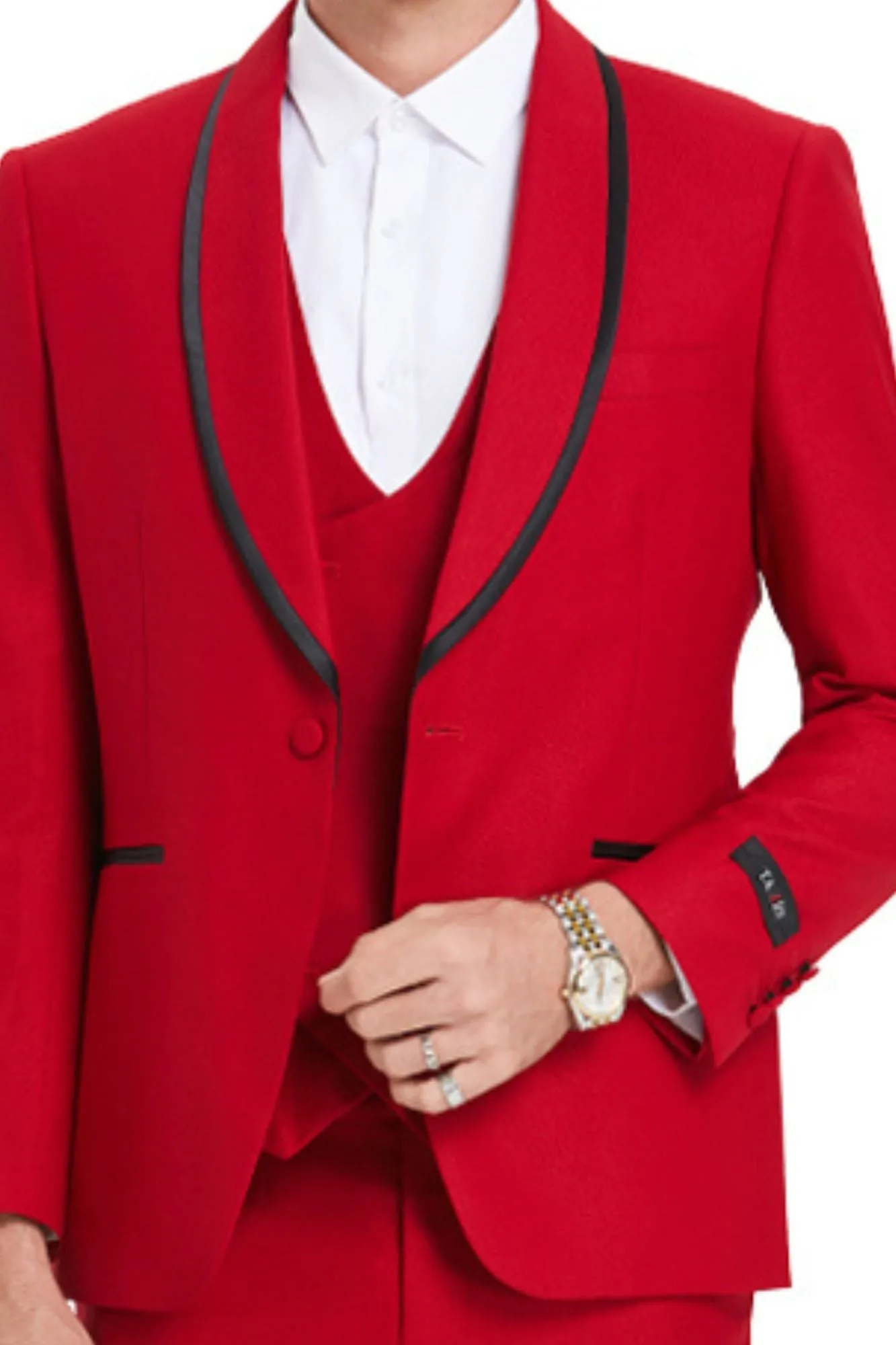 Tranquility Collection: Men's Birdseye 3-Piece Suit In Red - Slim Fit