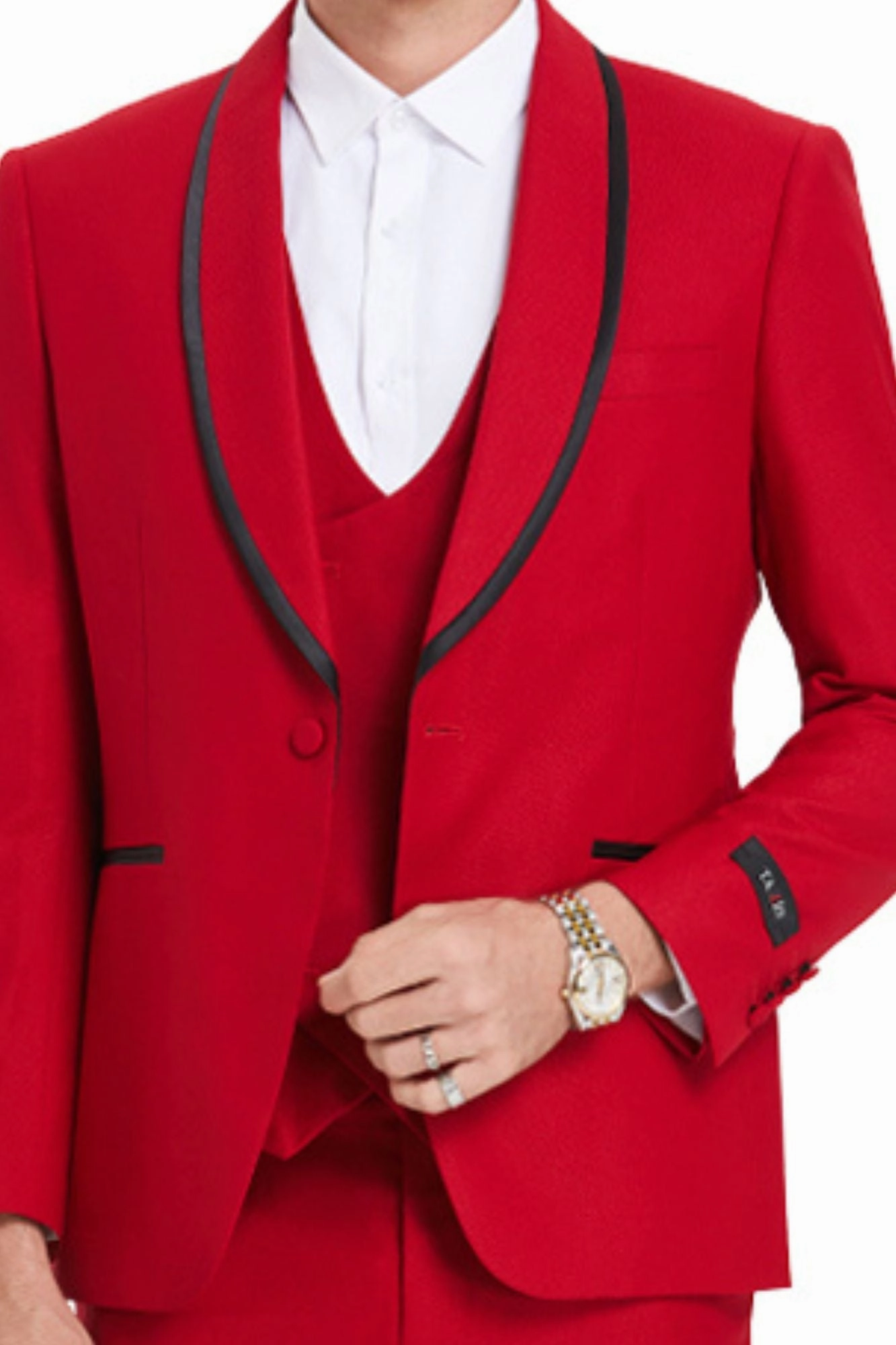 Tranquility Collection: Men's Birdseye 3-Piece Suit In Red - Slim Fit