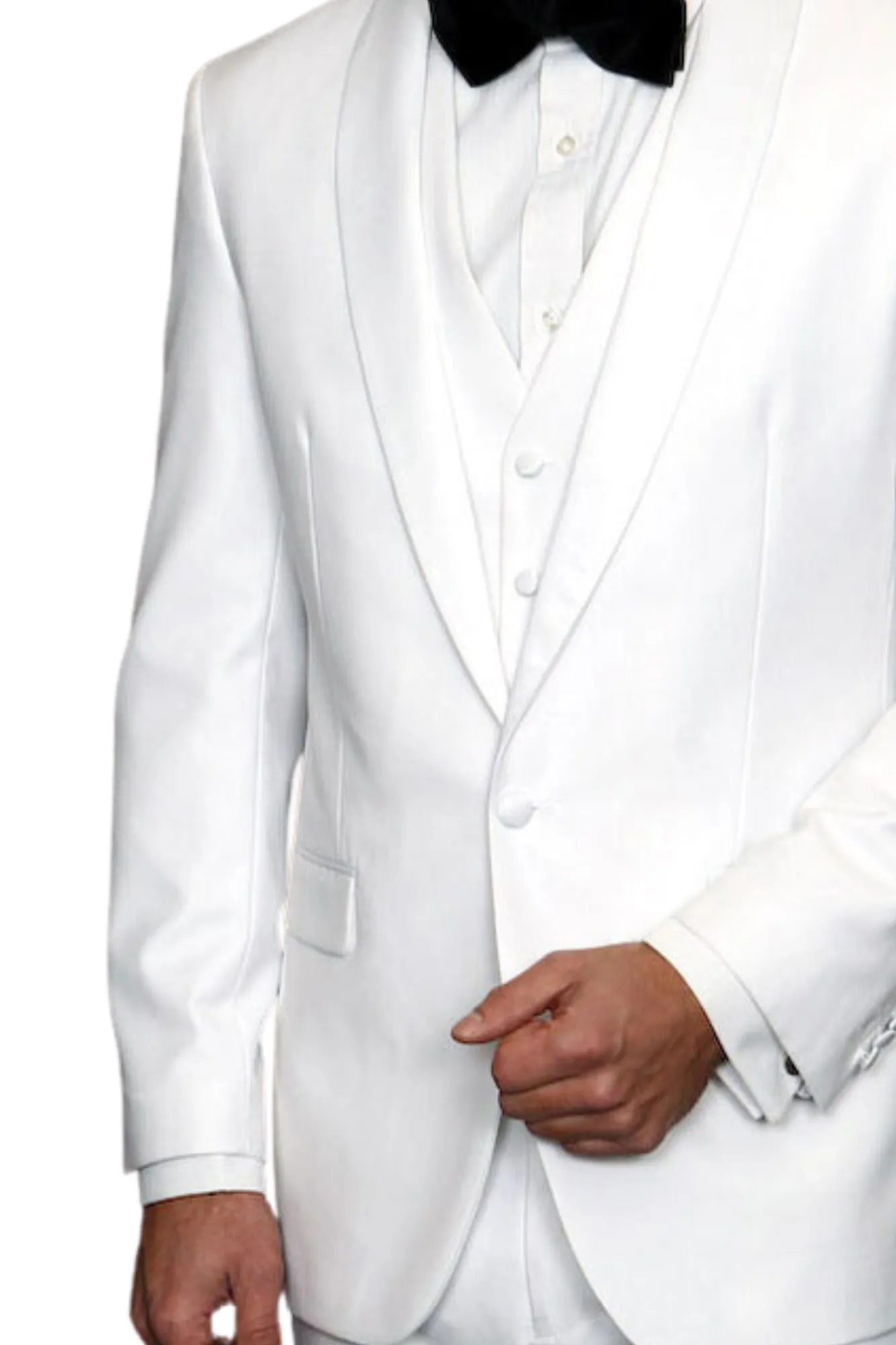 Trendito Collection: White 3PC Shawl Lapel Tuxedo 100% Wool Tailored Fit