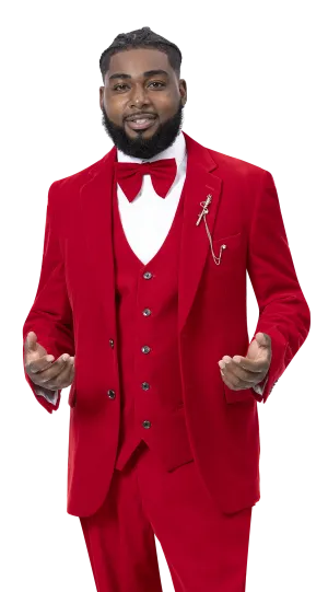 Triton Collection: Red Velvet Three Piece Regular Fit Fashion Suit