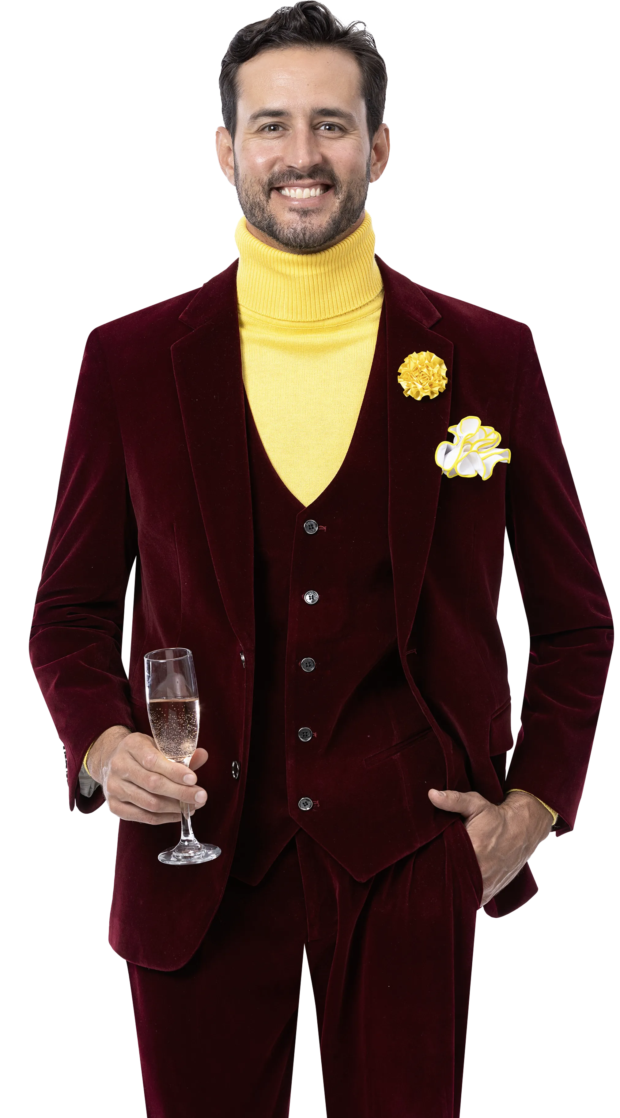 Triton Collection: Wine Velvet Three Piece Regular Fit Fashion Suit