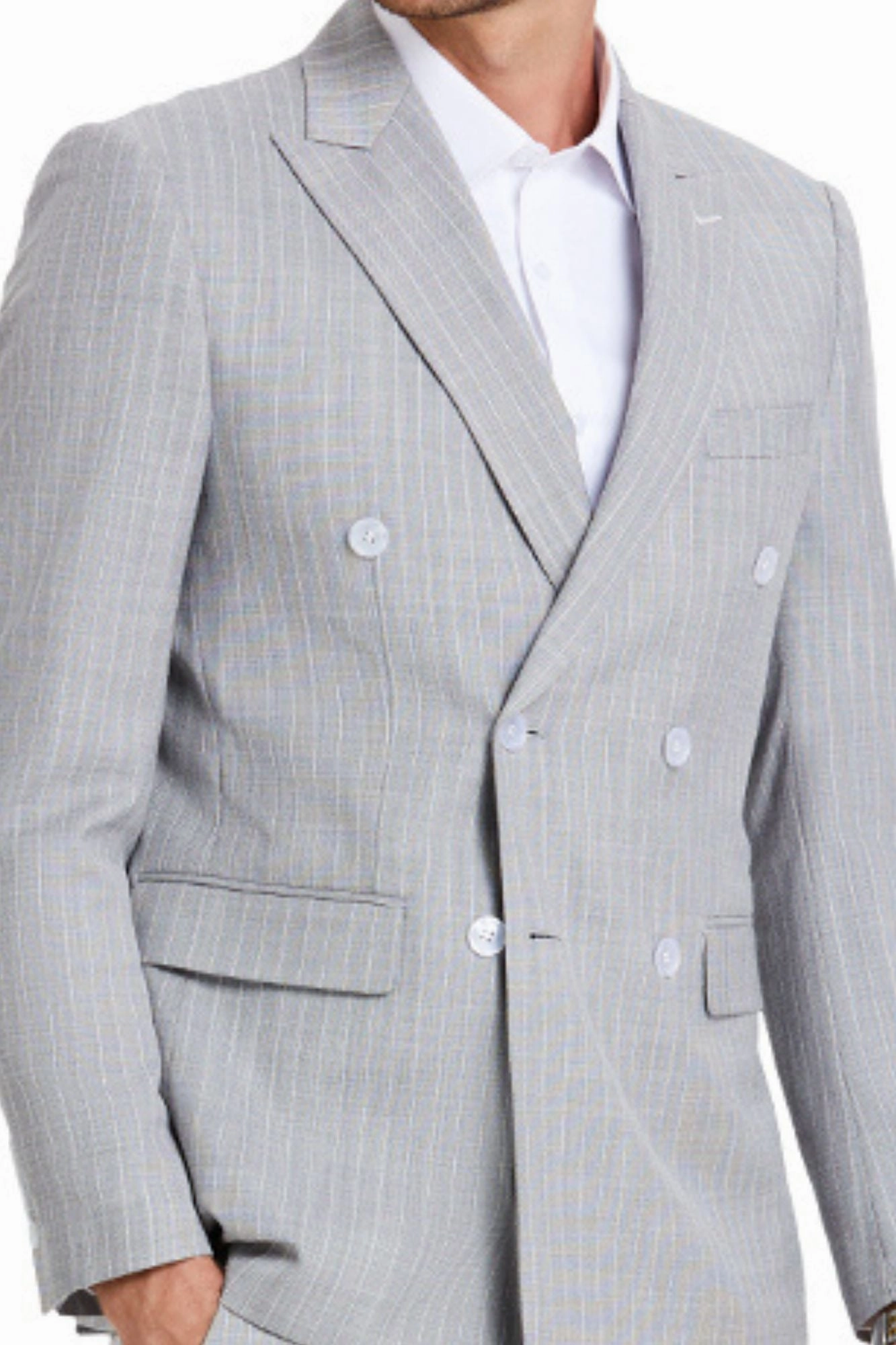 Triumph Collection: Men's Pinstripe 3-Piece Slim Fit Suit In Light Grey