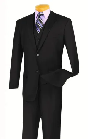 Urbano Collection: Black 3 Piece Solid Color Single Breasted Regular Fit Suit