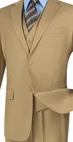 Urbano Collection: Khaki 3 Piece Solid Color Single Breasted Regular Fit Suit