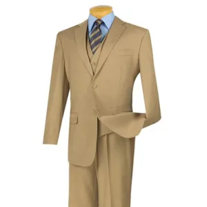 Urbano Collection: Khaki 3 Piece Solid Color Single Breasted Regular Fit Suit