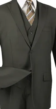 Urbano Collection: Olive 3 Piece Solid Color Single Breasted Regular Fit Suit