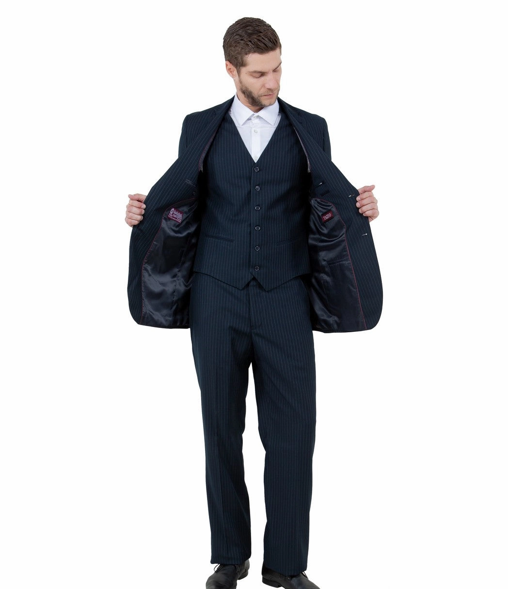 Valiant Vintage Navy Pinstripe Three-Piece Suit – Classic Fit