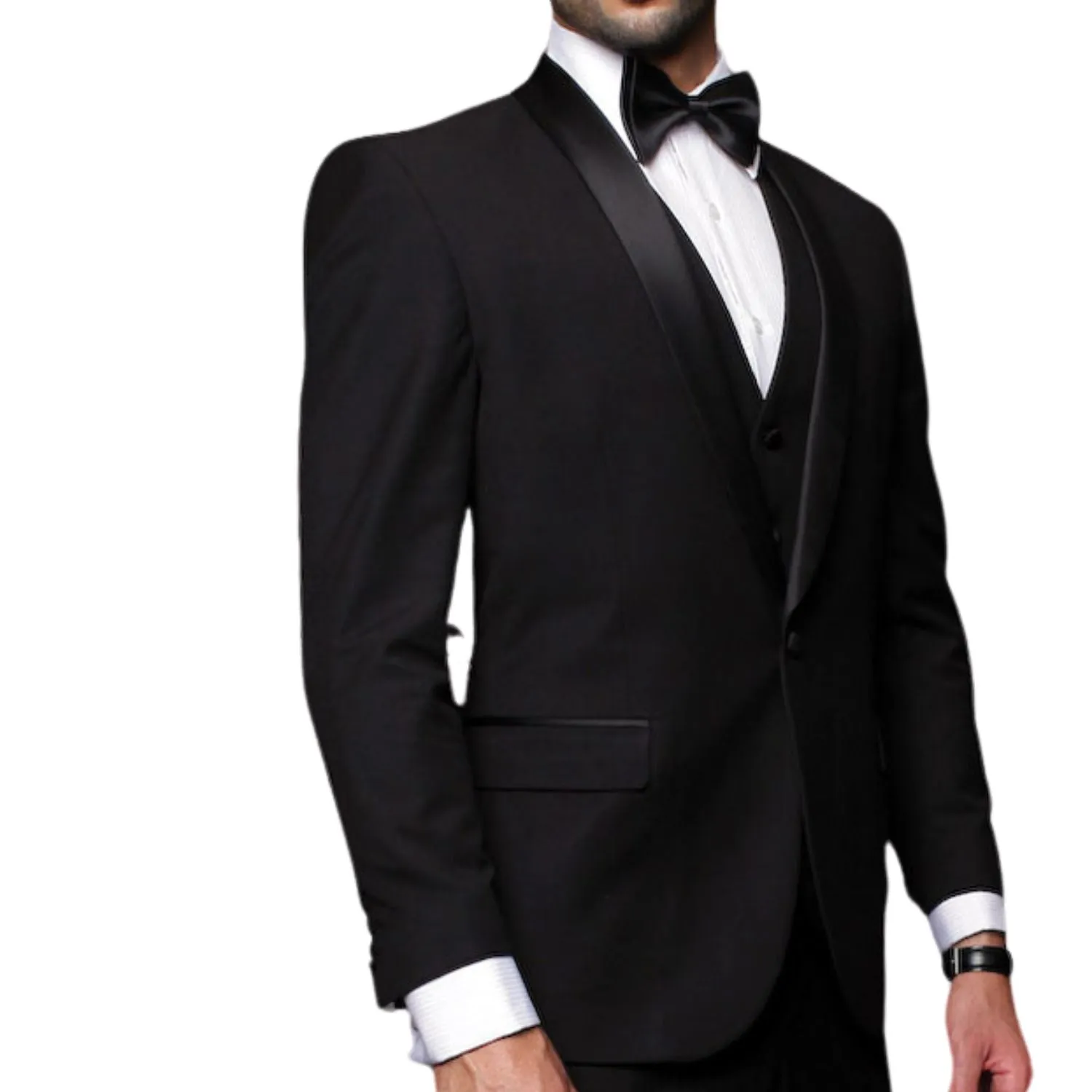 Varuna Collection: Black Tailored Fit Shawl Lapel 3PC Tuxedo