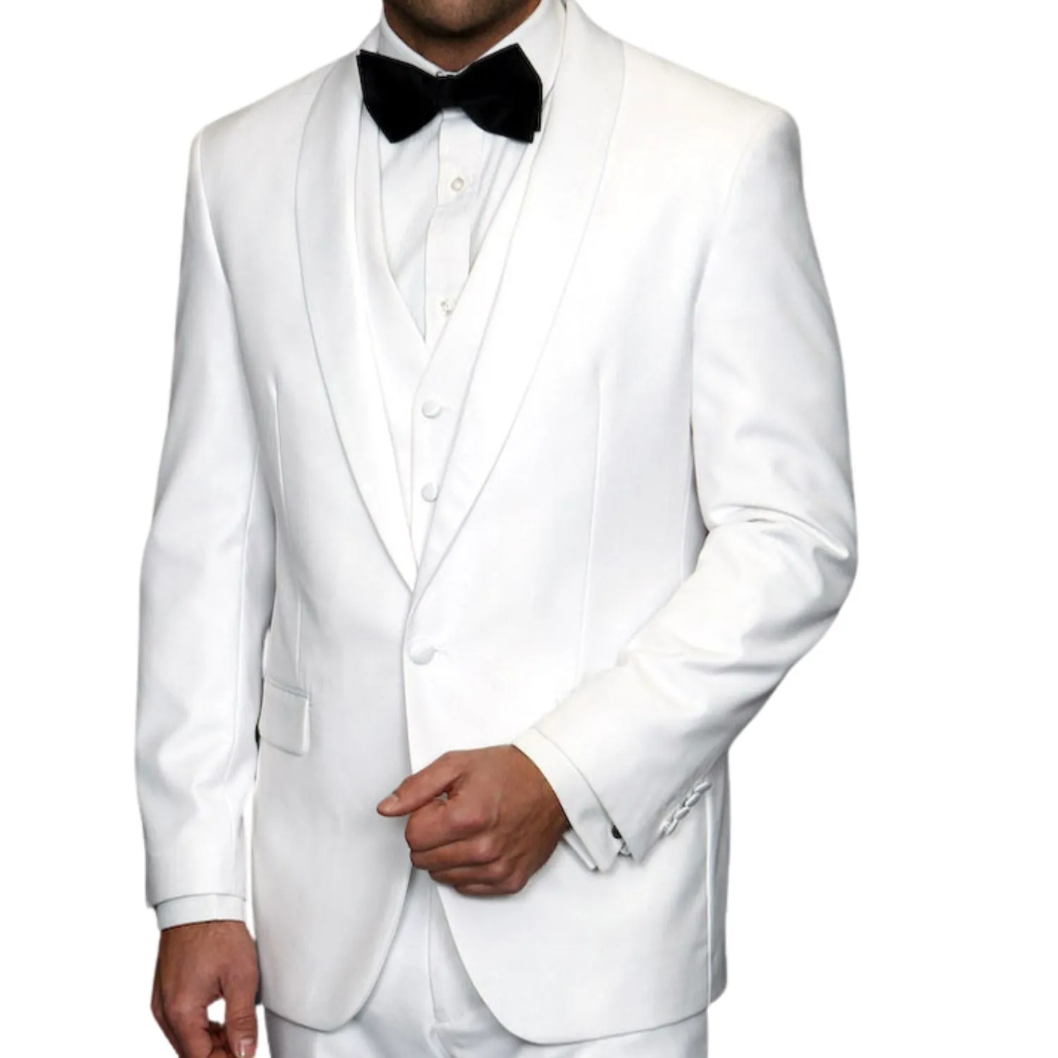 Varuna Collection: White Tailored Fit Shawl Lapel 3PC Tuxedo