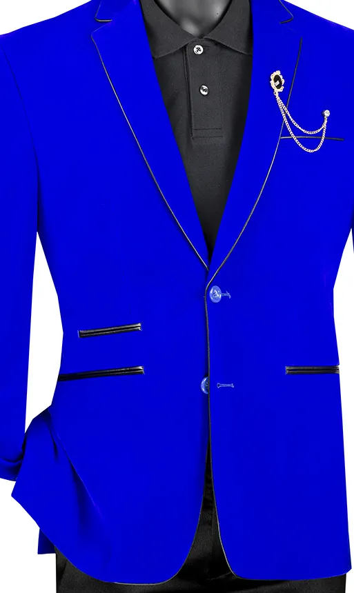 Velourfy Collection: Royal Velvet with Faux Leather Trim Single Breasted Slim Fit Blazer
