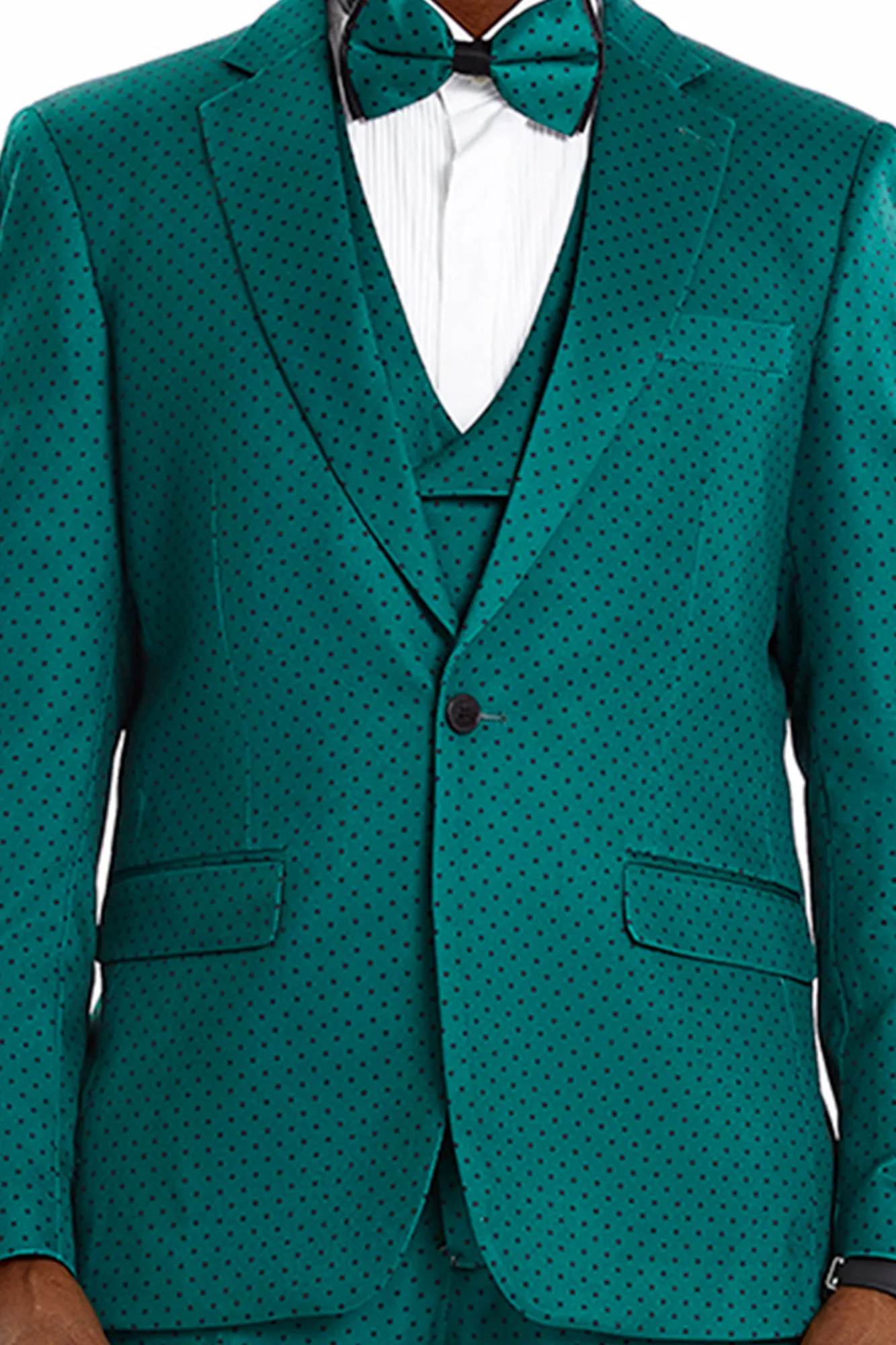 Vibrant Collection: 3-Piece Polka-Dot Slim Fit Suit with Notch Lapel In Emerald/Black