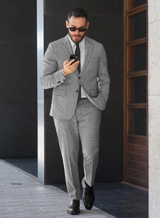 Vintage Plain Gray Tweed Suit