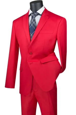 Vintagevo Collection: Red 2 Piece Solid Color Single Breasted Slim Fit Suit