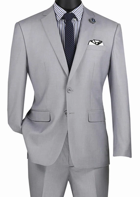 Vintagevo Collection: Light Grey 2 Piece Solid Color Single Breasted Slim Fit Suit