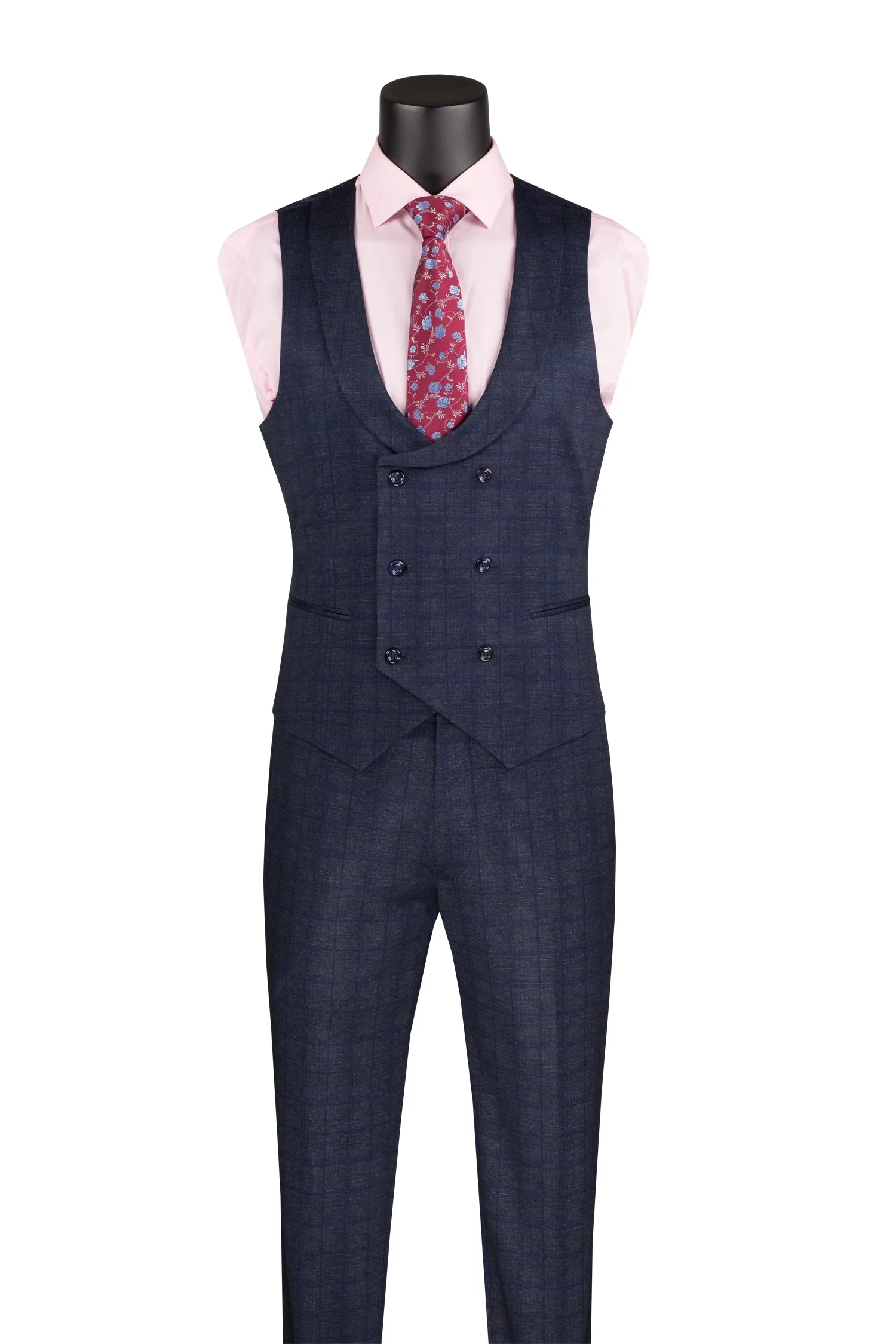 Vintique Collection: Glen Plaid Slim Fit Suit with Peak Lapel in Navy