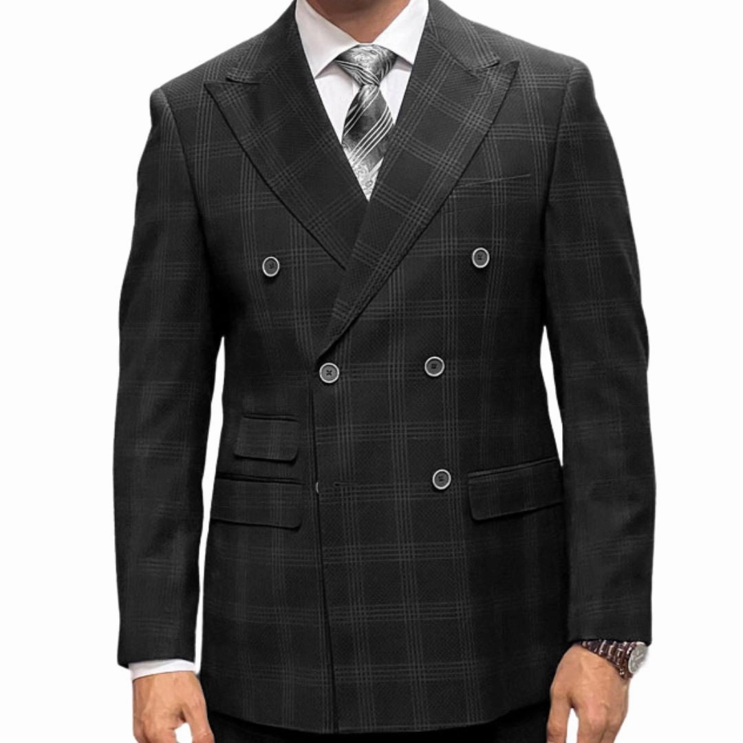 Vortigen Collection: Black 2-Piece Plaid Double-Breasted Suit