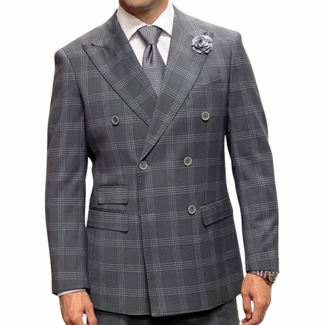 Vortigen Collection: Grey 2-Piece Plaid Double-Breasted Suit