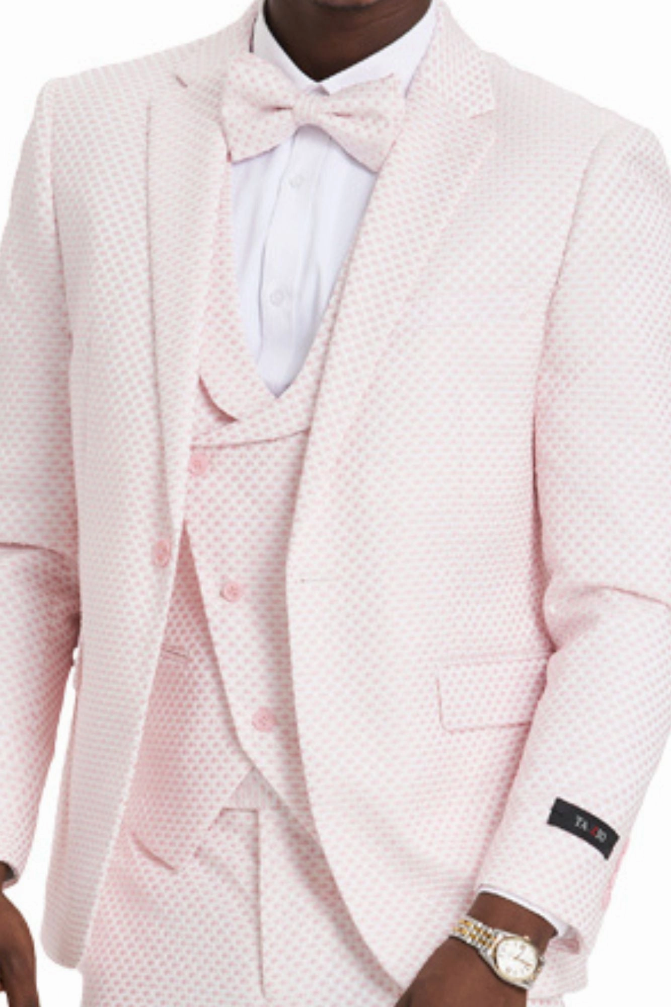Whimsical Collection: Men's Polka-Dot 3-Piece Suit In Pink - Slim Fit